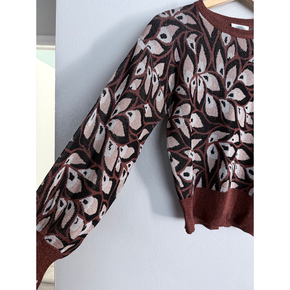 HAPPY SHEEP Italy brown tan beige metallic lurex Pine long sleeve sweater top - Picture 4 of 8